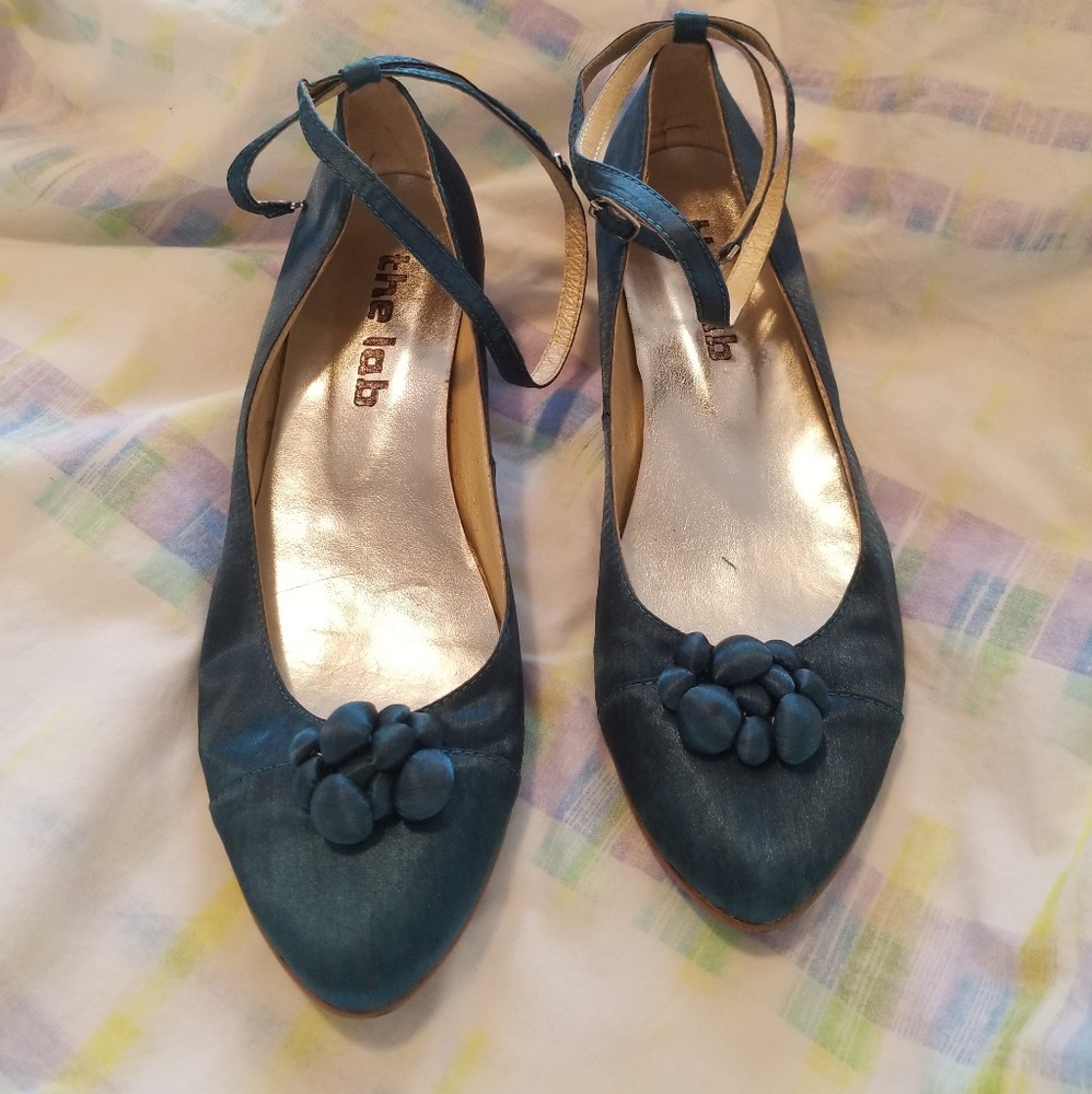 The Lab Teal Satin Kitten Heel